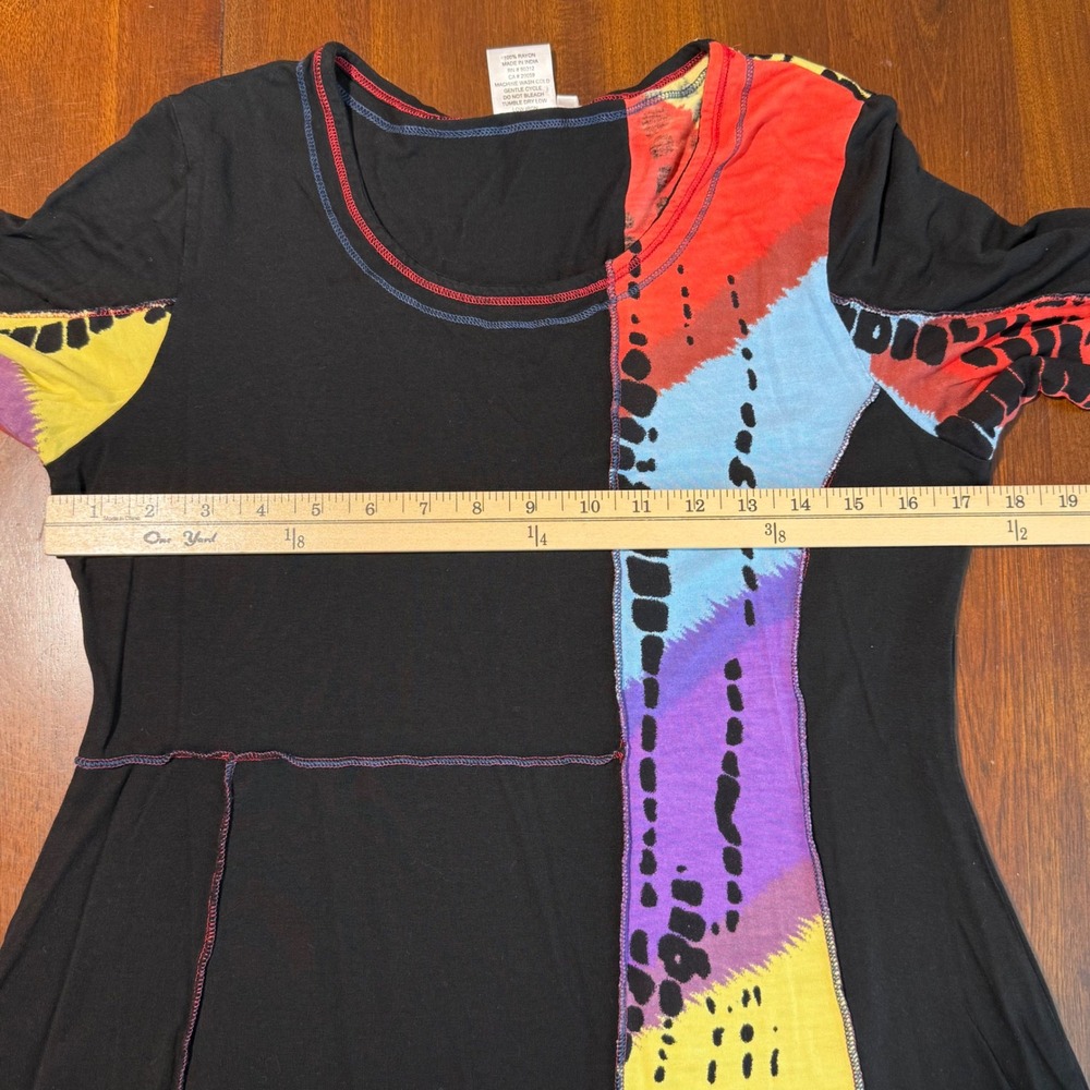 Parsley & Sage Womens Tunic Top Size S Black Patchwork Sharkbite Hem Lagenlook - Picture 6 of 8